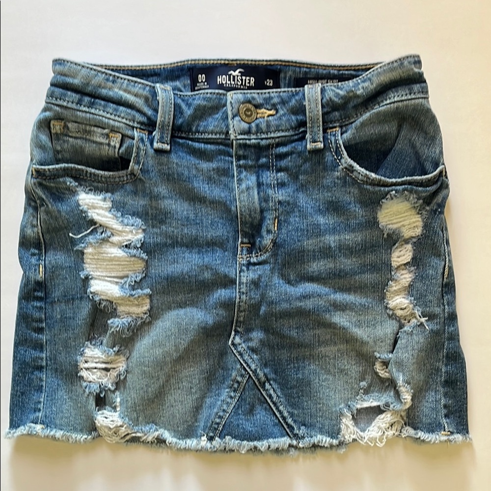 Hollister Women's Blue Distressed Denim Skirt